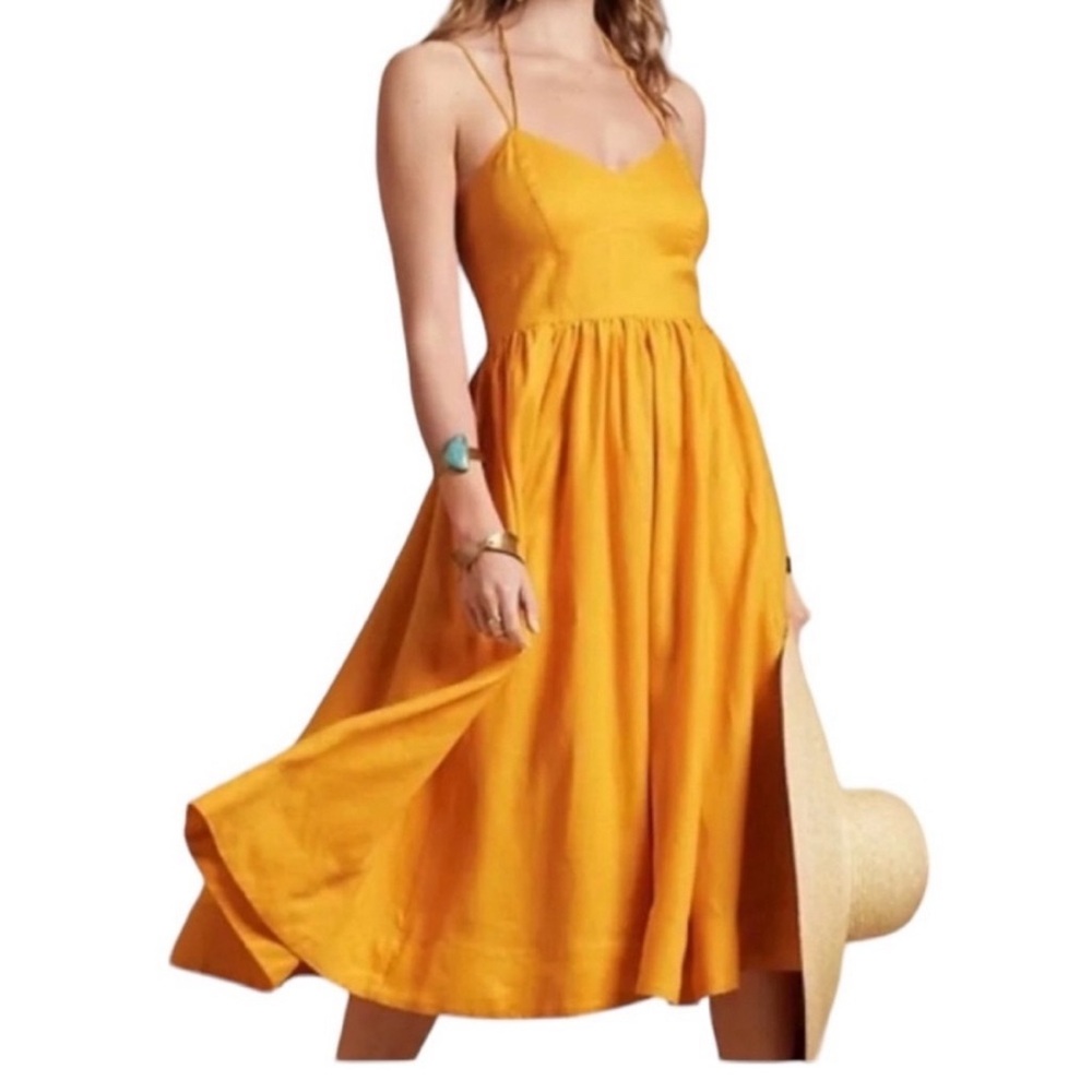 NWT Banana Republic strappy yellow linen midi sundress - XS